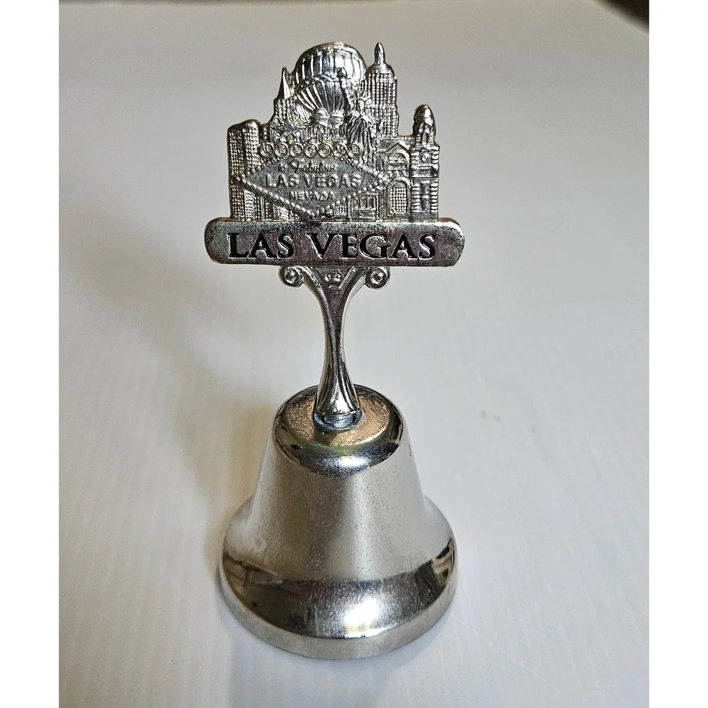Vintage Las Vegas Skyline‎ Souvenir Bell Silver Tone Metal Collectible travel